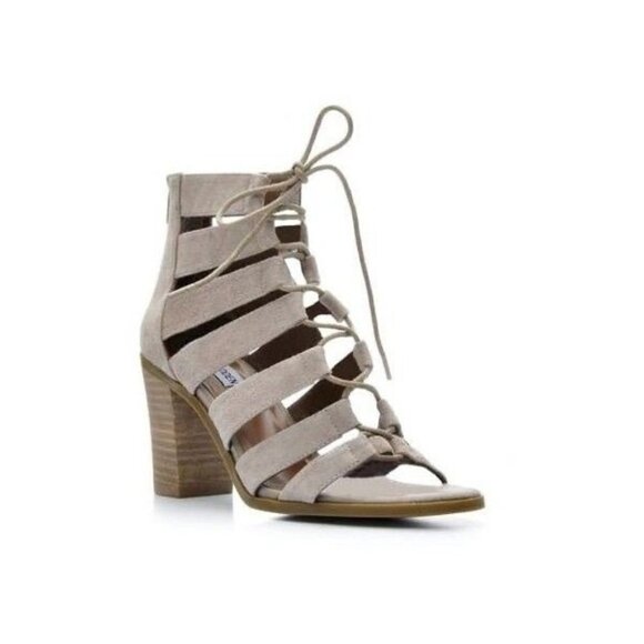 steve madden dyanna taupe gladiator chunky heel lace up sandals size 7.5 - Picture 1 of 8